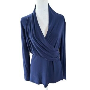 DKNY Wrap V Neck Blouse Blue Womans Sz M